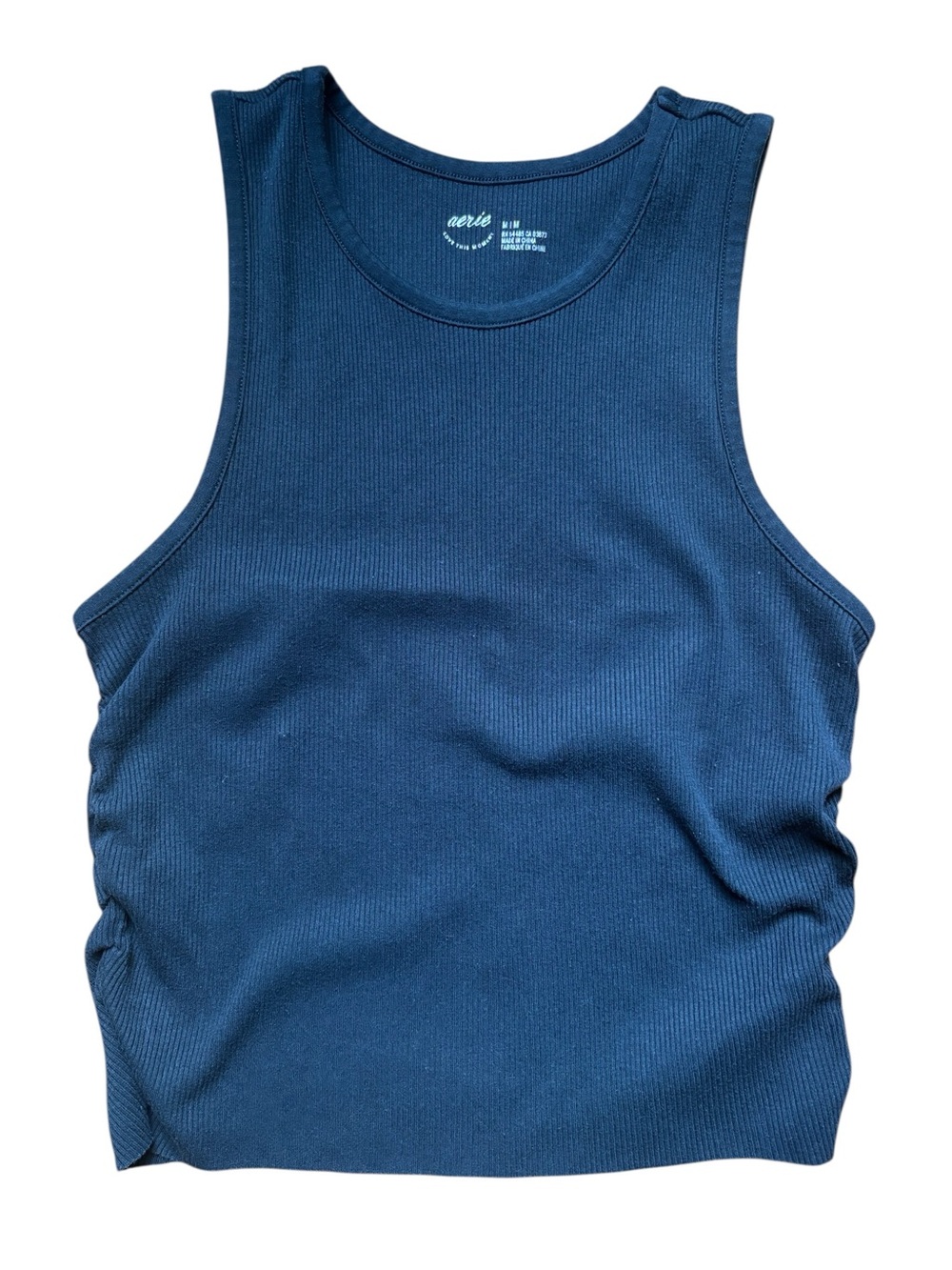 aerie Ribbed Cropped Tank Top in Black Size Medium
